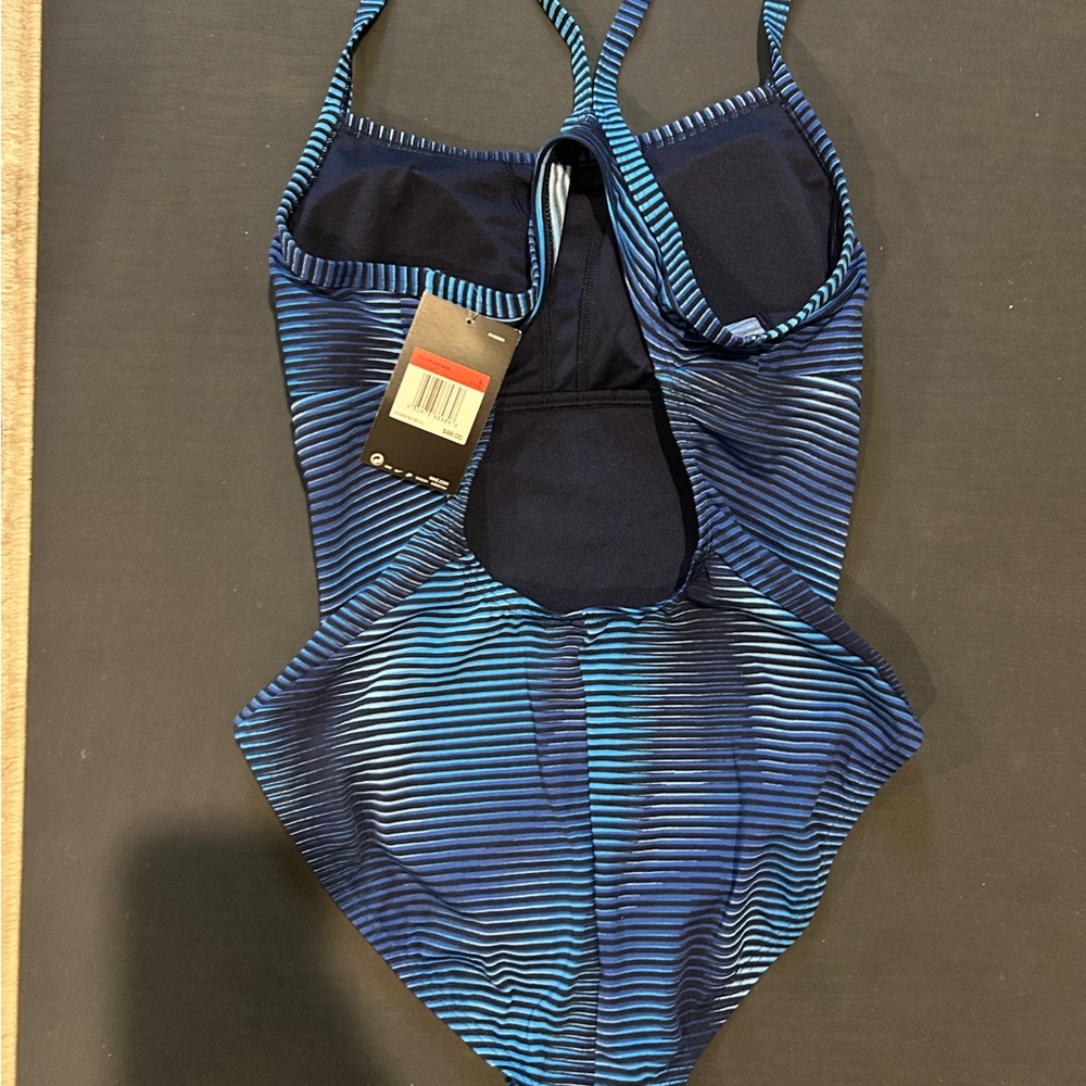 NWT Nike Blue Striped Women's One-Piece Swimsuit - Picture 2 of 4